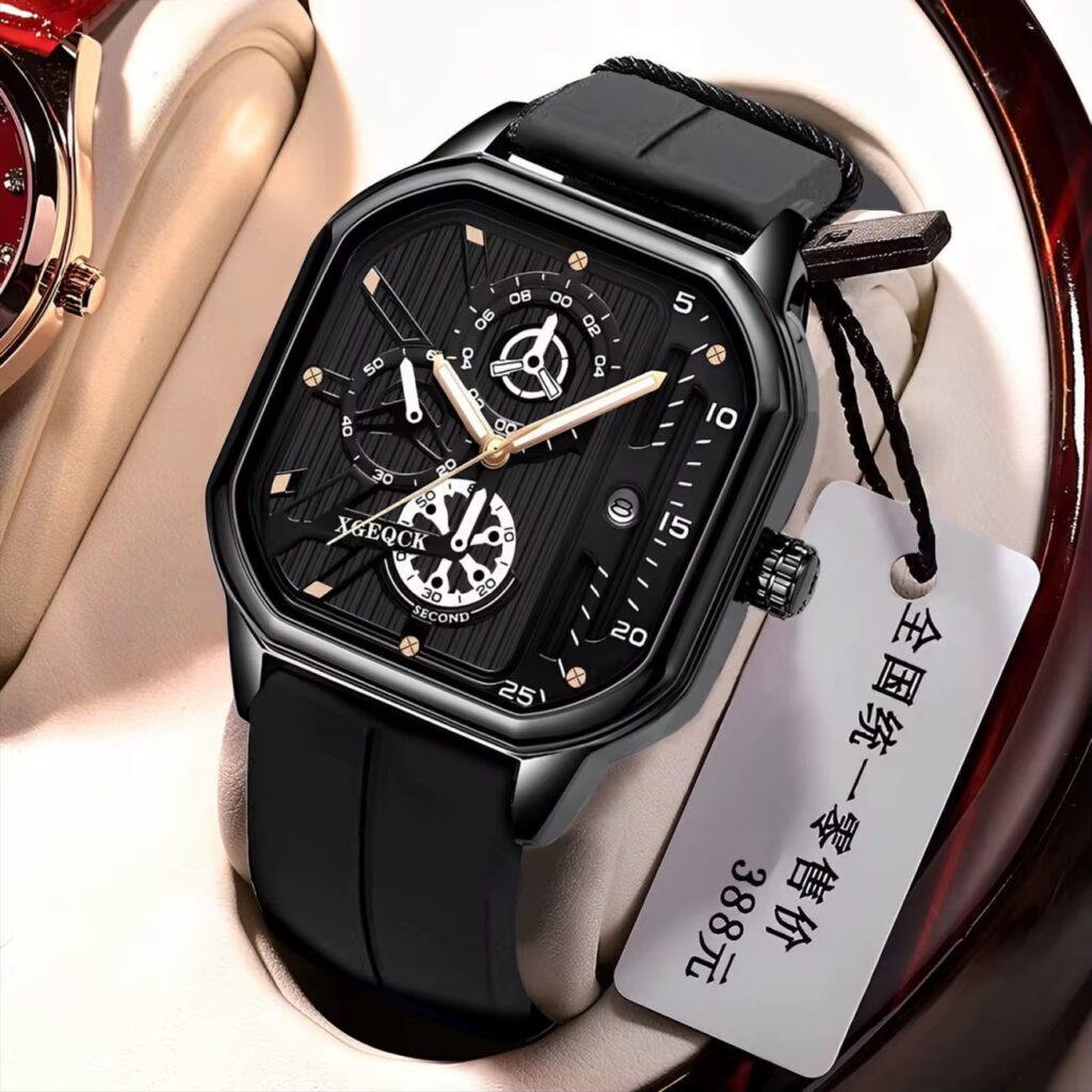 Mens Luxury Quartz Watch -Black Shell Gold