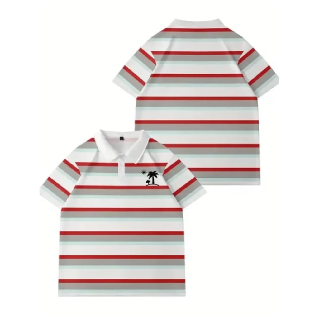 Men’s Novel Casual Striped Polo Shirt- Multicolor