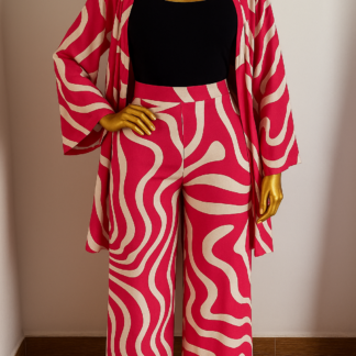 Women's Co-ord Set: High-waist Wide-leg Trousers & Kimono Jacket