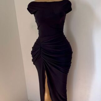 Stylish Elegant Solid Color Ruched Dress With Slit For Women