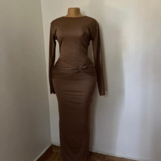 Elegant Long Sleeve Solid Color Bodycon Maxi Dress For Women