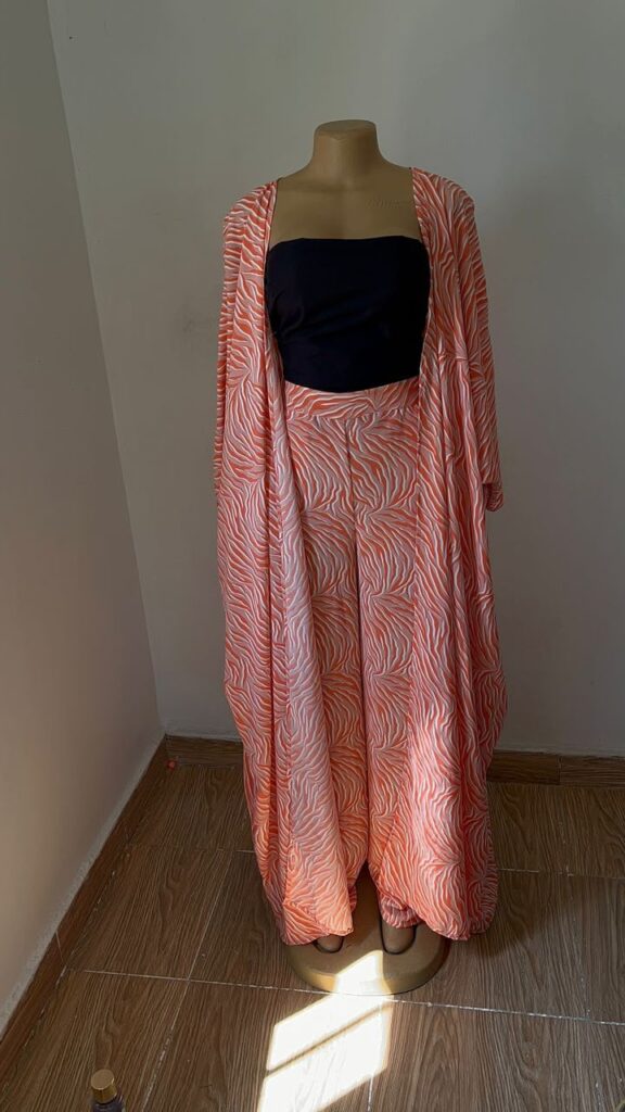Women's Co-ord Set: High-waist Wide-leg Trousers & Kimono Jacket- Orange