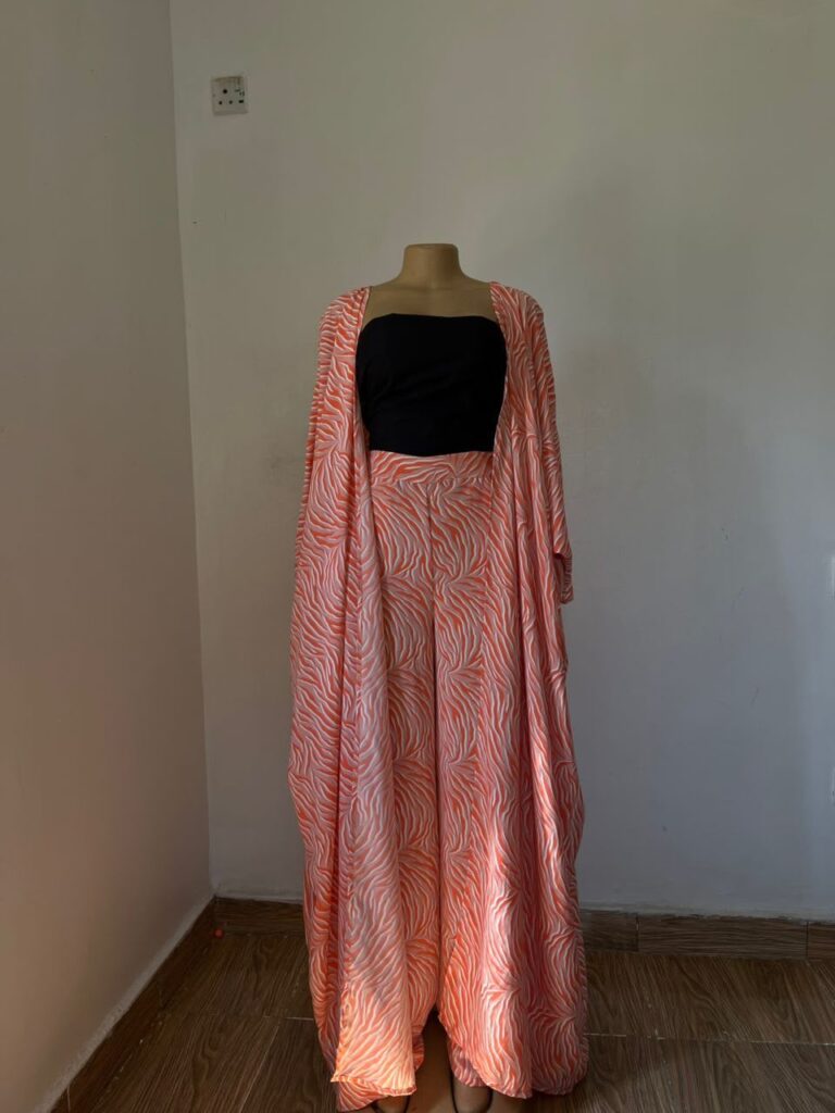 Women's Co-ord Set: High-waist Wide-leg Trousers & Kimono Jacket- Orange