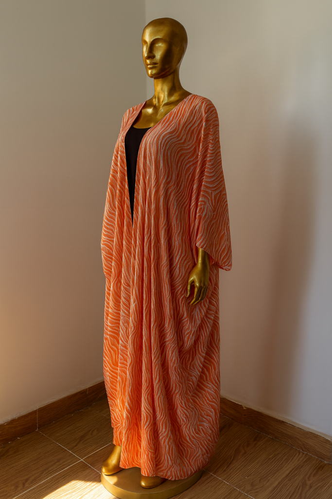 Women's Co-ord Set: High-waist Wide-leg Trousers & Kimono Jacket- Orange