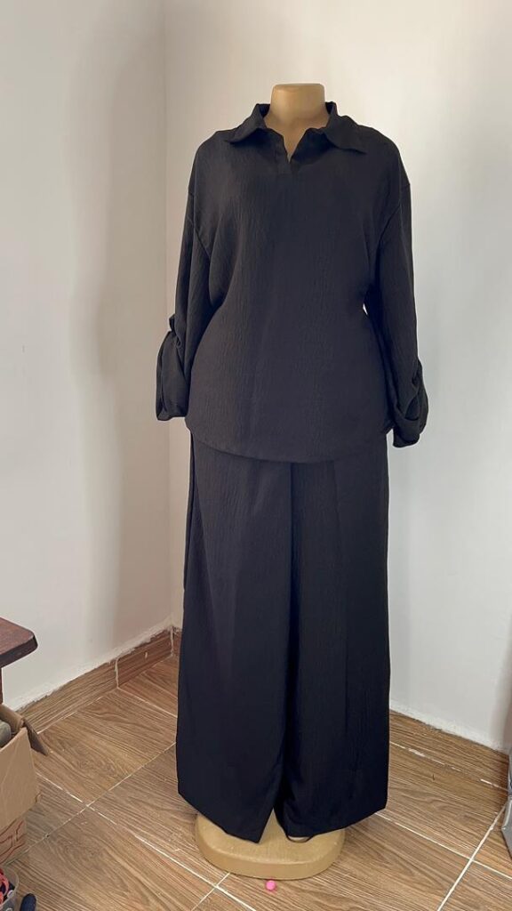 Women's Relaxed Textured Two-piece Set – Long Sleeve Shirt & Wide leg Pants