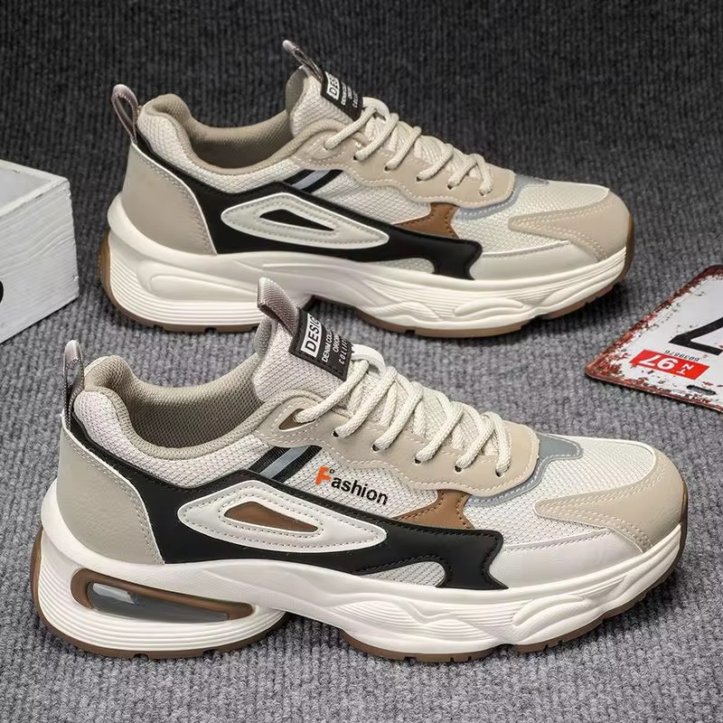 Customized Men's Breathable  Sports Sneakers -Beige - Image 1