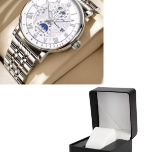 Men’s Luxury Stainless Steel Business Watch –  silver/white