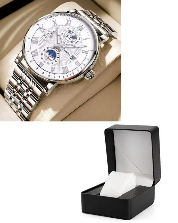 Men’s Luxury Stainless Steel Business Watch –  silver/white