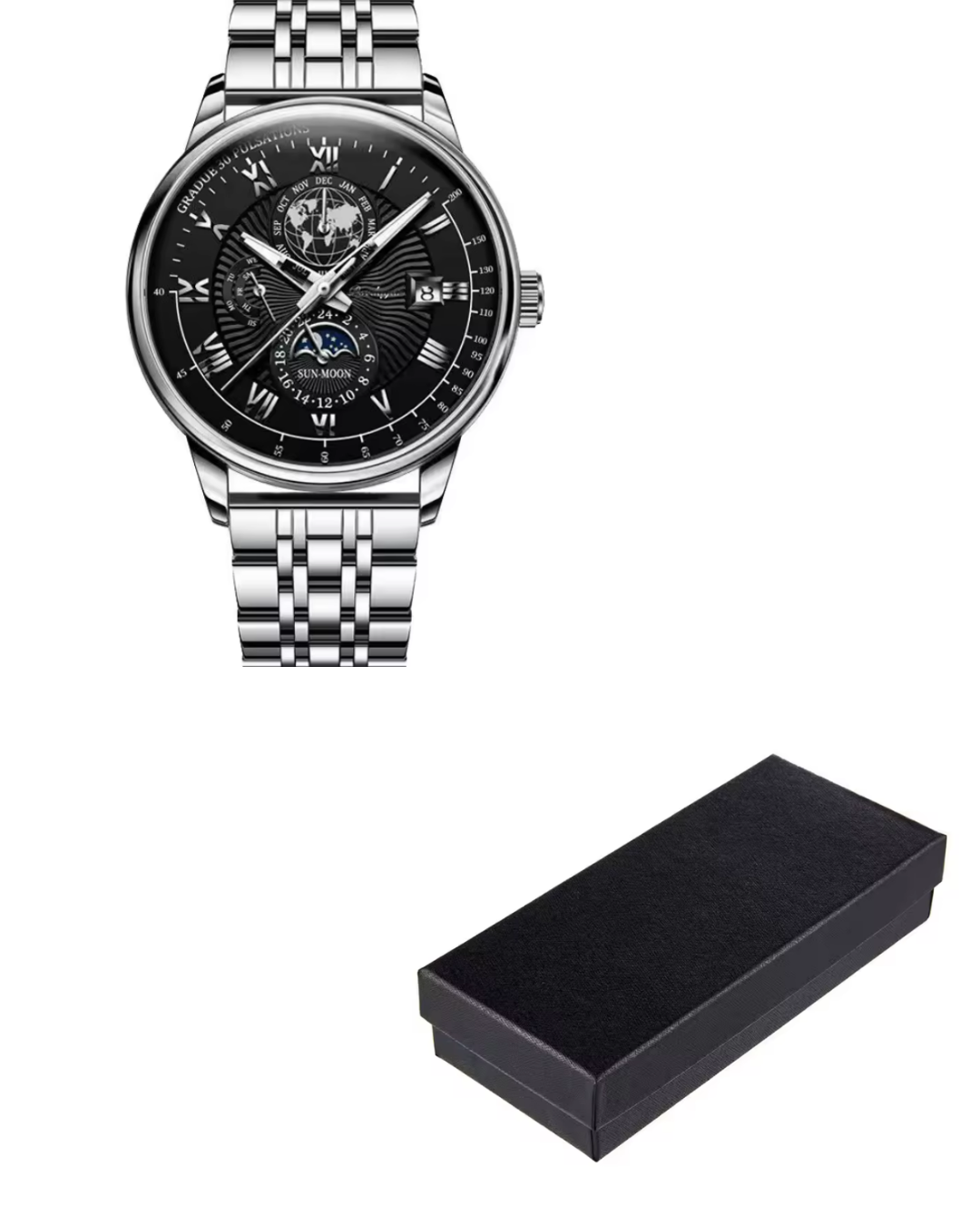 Men’s Business Watch – Black Face Silver Strap - Image 1