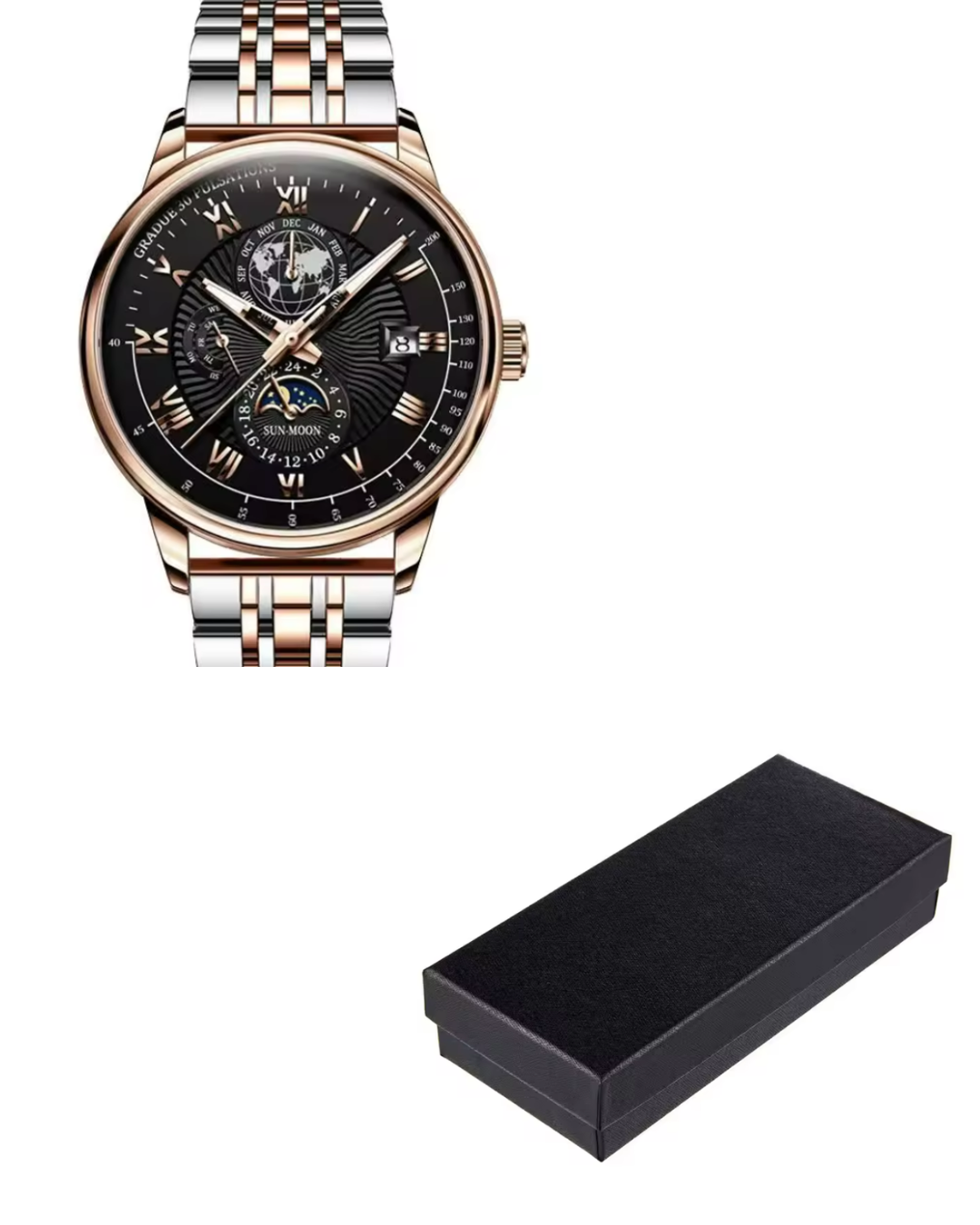 Men’s Watch – Silver-rose gold-black - Image 1