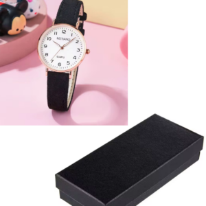 Women’s Luminous Retro Leather Quartz Watch – Black