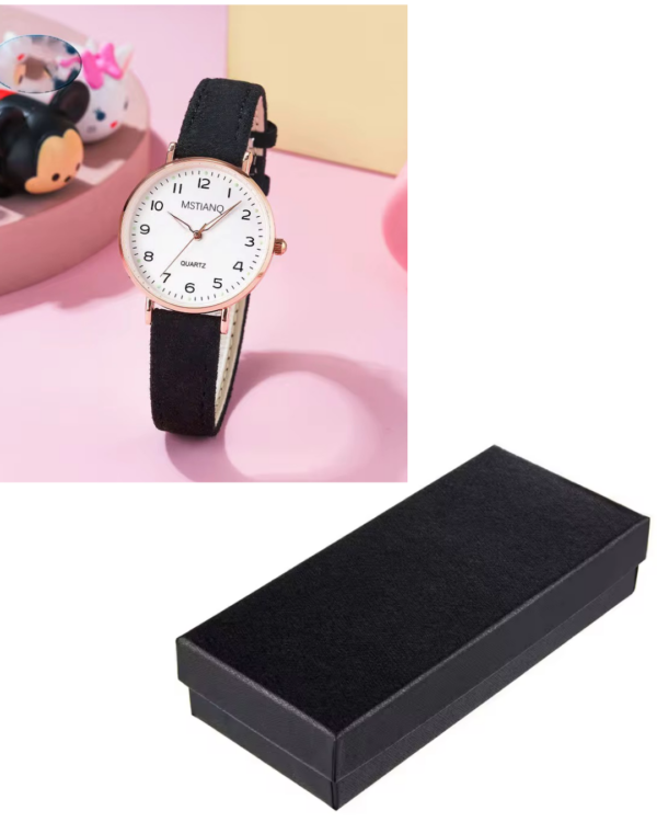 Women’s Luminous Retro Leather Quartz Watch – Black