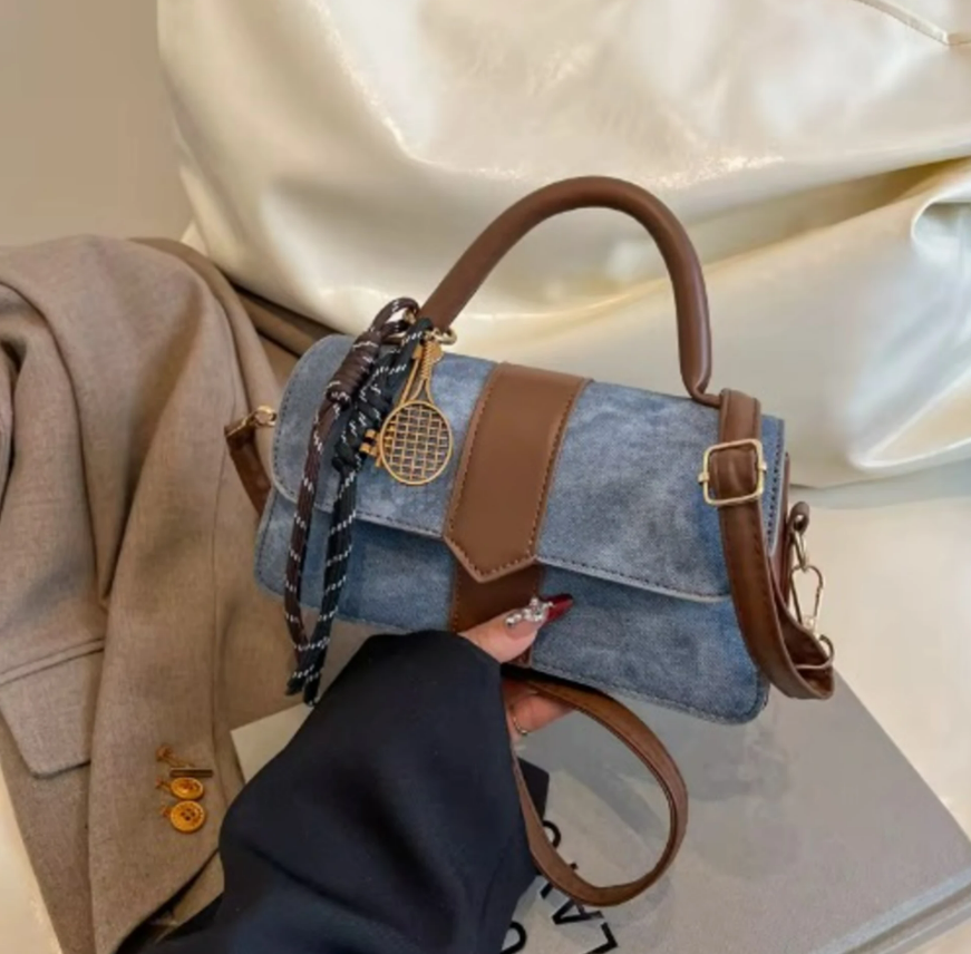 Retro  Square Crossbody Handbag - Blue - Image 2