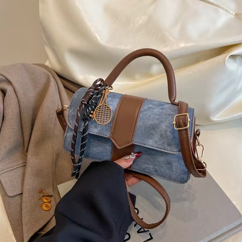 Retro  Square Crossbody Handbag - Blue - Image 1