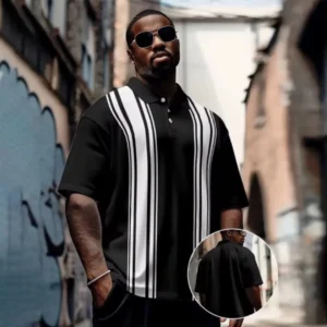 Men’s Oversized Striped Button Short-Sleeve T-shirt - Image 3