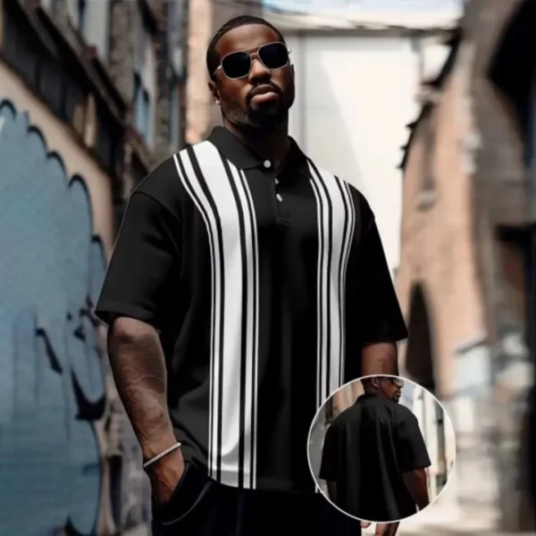 Men’s Oversized Striped Button Short-Sleeve T-shirt