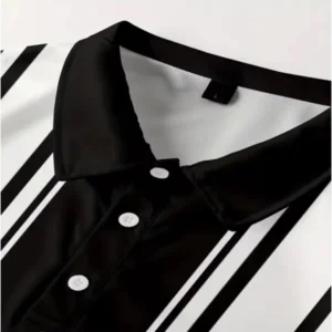 Men’s Oversized Striped Button Short-Sleeve T-shirt - Image 2