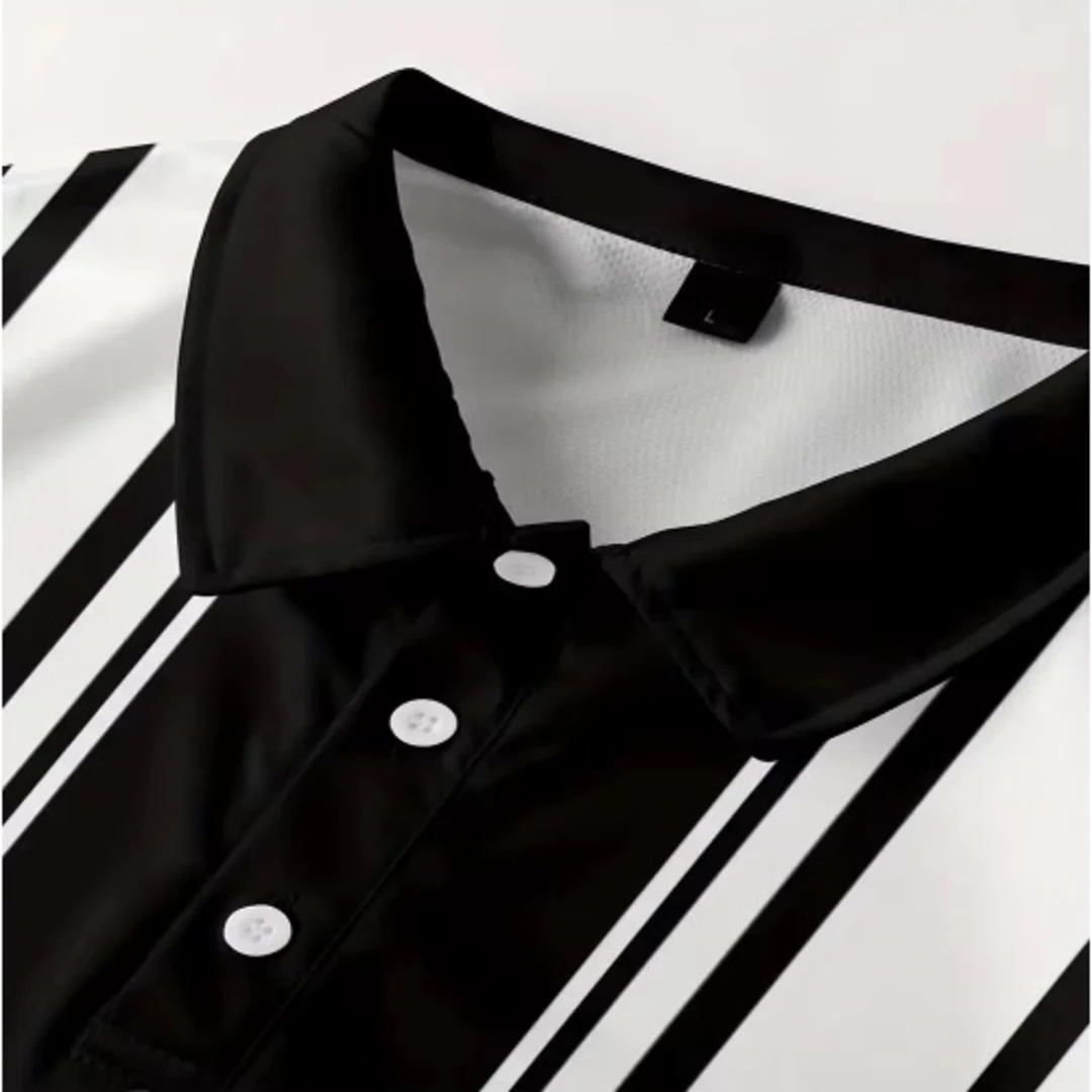 Men’s Oversized Striped Button Short-Sleeve T-shirt - Image 2