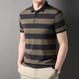 Men’s Golf Striped Button-Up Short Sleeve Shirt