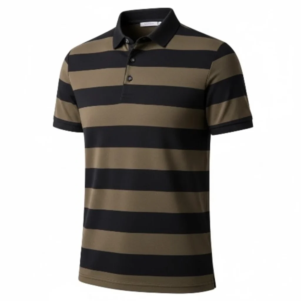 Men’s Golf Striped Button-Up Short Sleeve Shirt