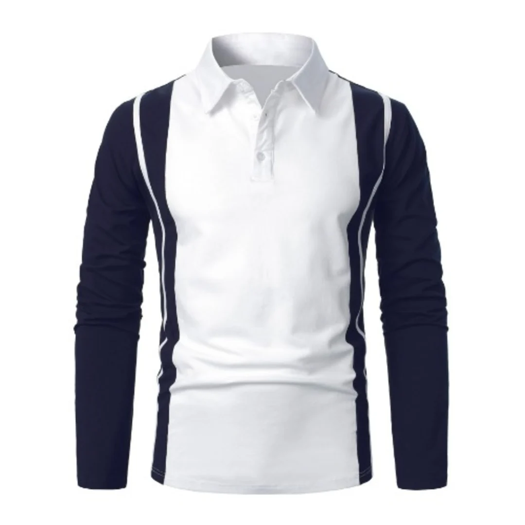 Men’s Classic Breathable Striped Patchwork Long Sleeve Shirt - Image 2