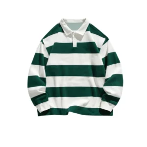 Men’s Breathable Classic Striped Long Sleeve Polo Shirt - Image 2