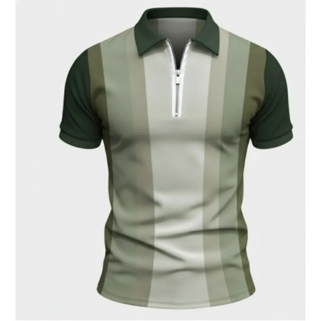 Men’s Striped Zipper Short Sleeve Golf Polo T-Shirt