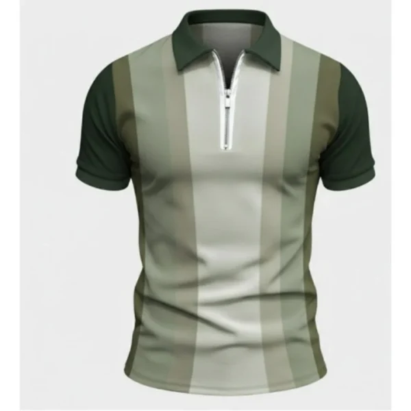 Men’s Striped Zipper Short Sleeve Golf Polo T-Shirt