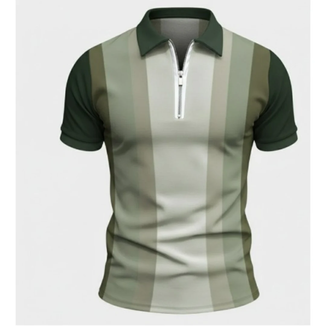 Men’s Striped Zipper Short Sleeve Golf Polo T-Shirt - Image 5