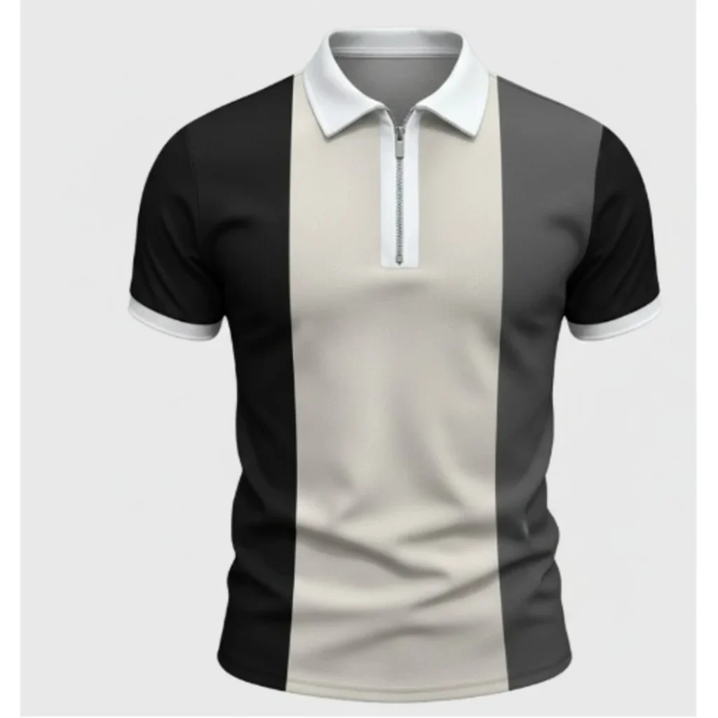 Men’s Striped Zipper Short Sleeve Golf Polo T-Shirt