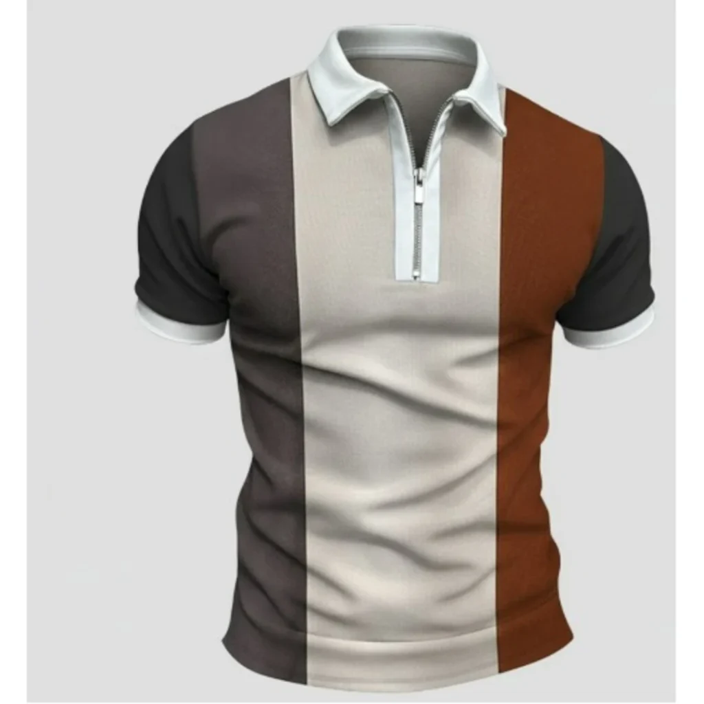 Men’s Striped Zipper Short Sleeve Golf Polo T-Shirt