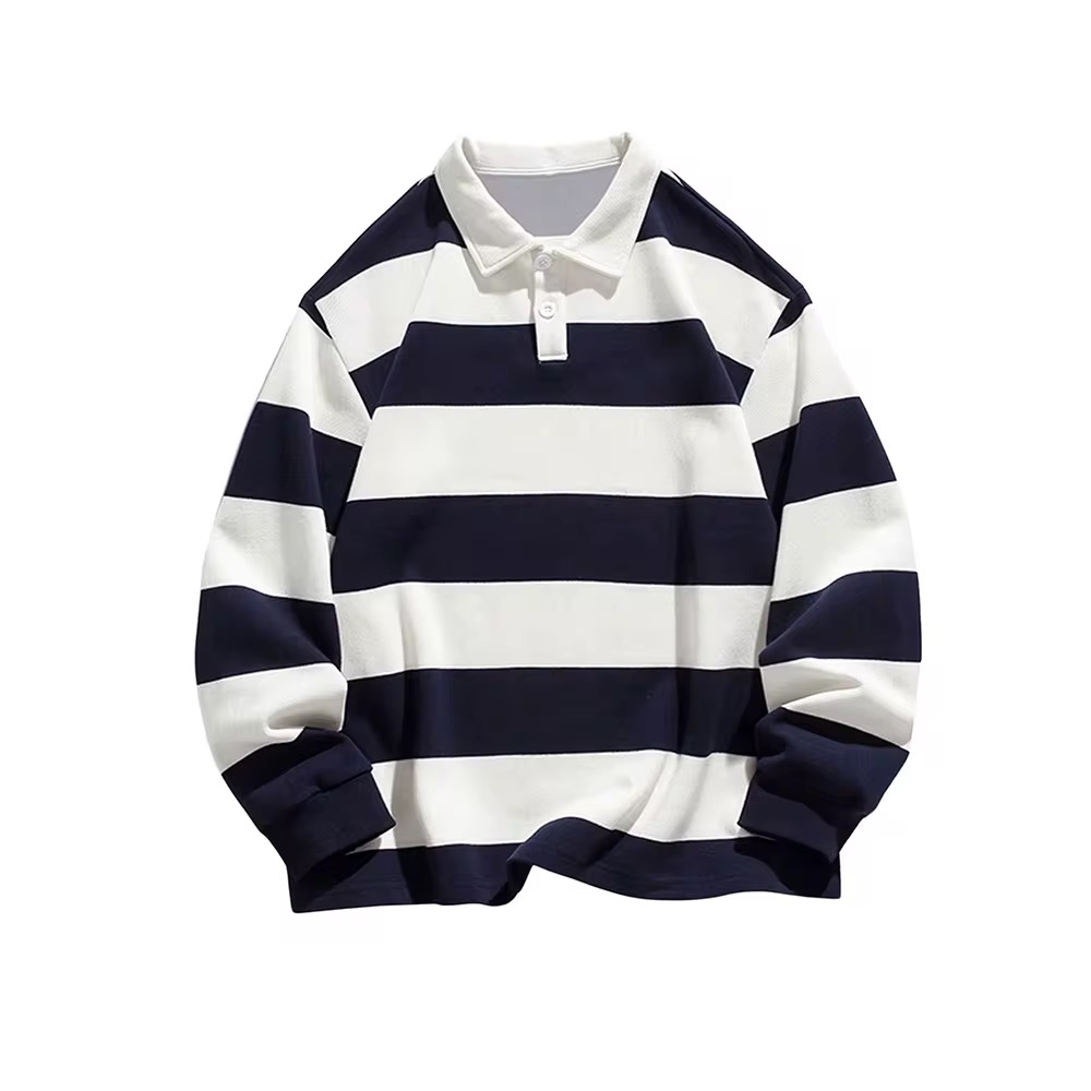 Men’s Breathable Classic Striped Long Sleeve Polo Shirt - Image 1
