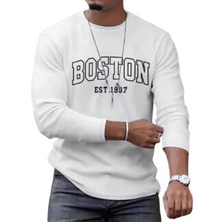 Men’s BOSTON Print Oversized Long Sleeve T-Shirt – White