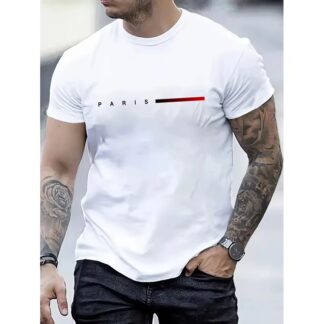 Men's Paris Print Short Sleeve Round Neck T-Shirt – White