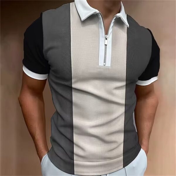 Men’s Striped Zipper Short Sleeve Golf Polo T-Shirt