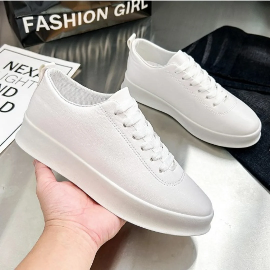 All-white Low-top Lace-up Sneakers - Image 1