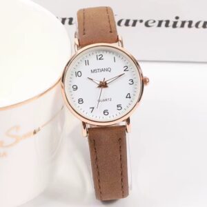 Women’s Luminous Retro Leather Quartz Watch – Brown - Image 2