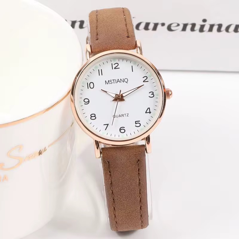 Women’s Luminous Retro Leather Quartz Watch – Brown - Image 2