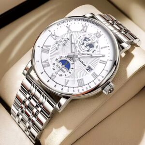 Men’s Luxury Stainless Steel Business Watch –  silver/white - Image 2