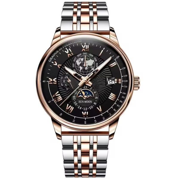 Men’s Watch – Silver-rose gold-black