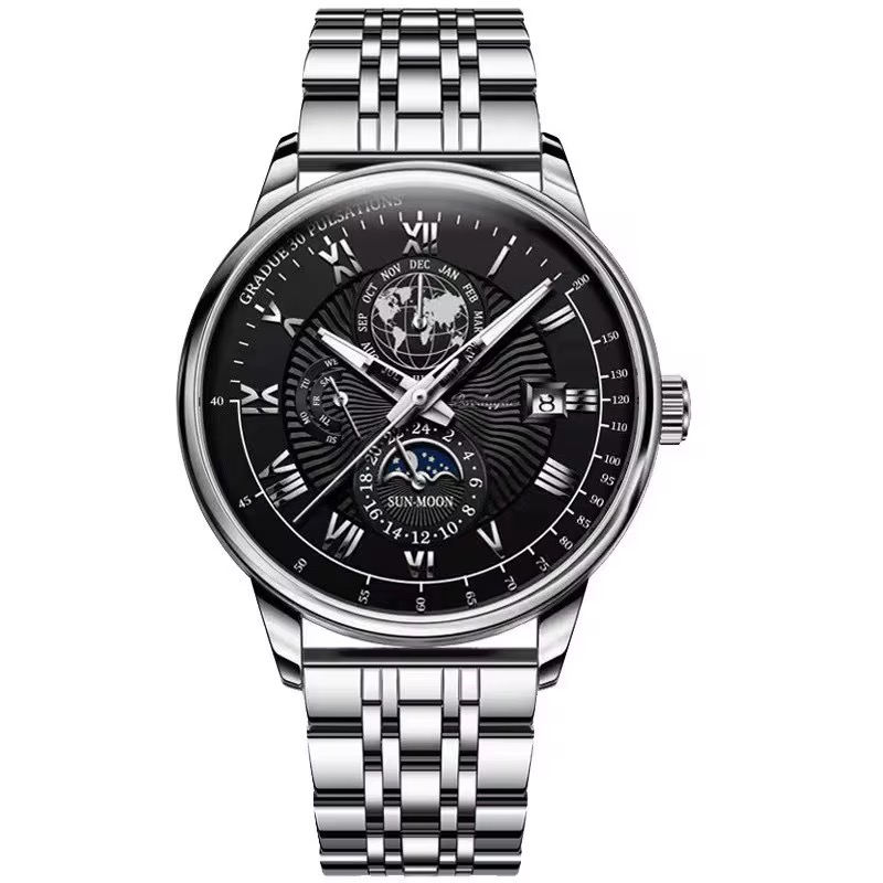 Men’s Business Watch – Black Face Silver Strap - Image 2