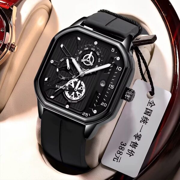 Mens Luxury Quartz Watch -Black Shell Sliver