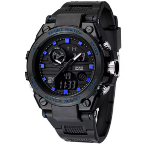 Men's OEM Trend  Dual Display Sports Watch - Black and Blue - Image 2