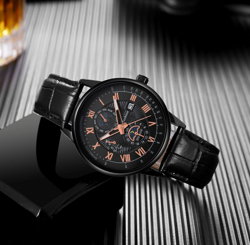 Men's Luxury Business Leather Watch - Black - Image 2