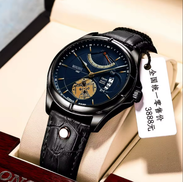 Men’s Top Quartz Business Watch – Black Shell & Blue Face