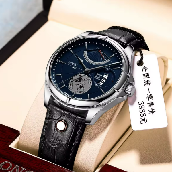 Men’s Top Quartz Business Watch – Sliver Shell & Blue Face