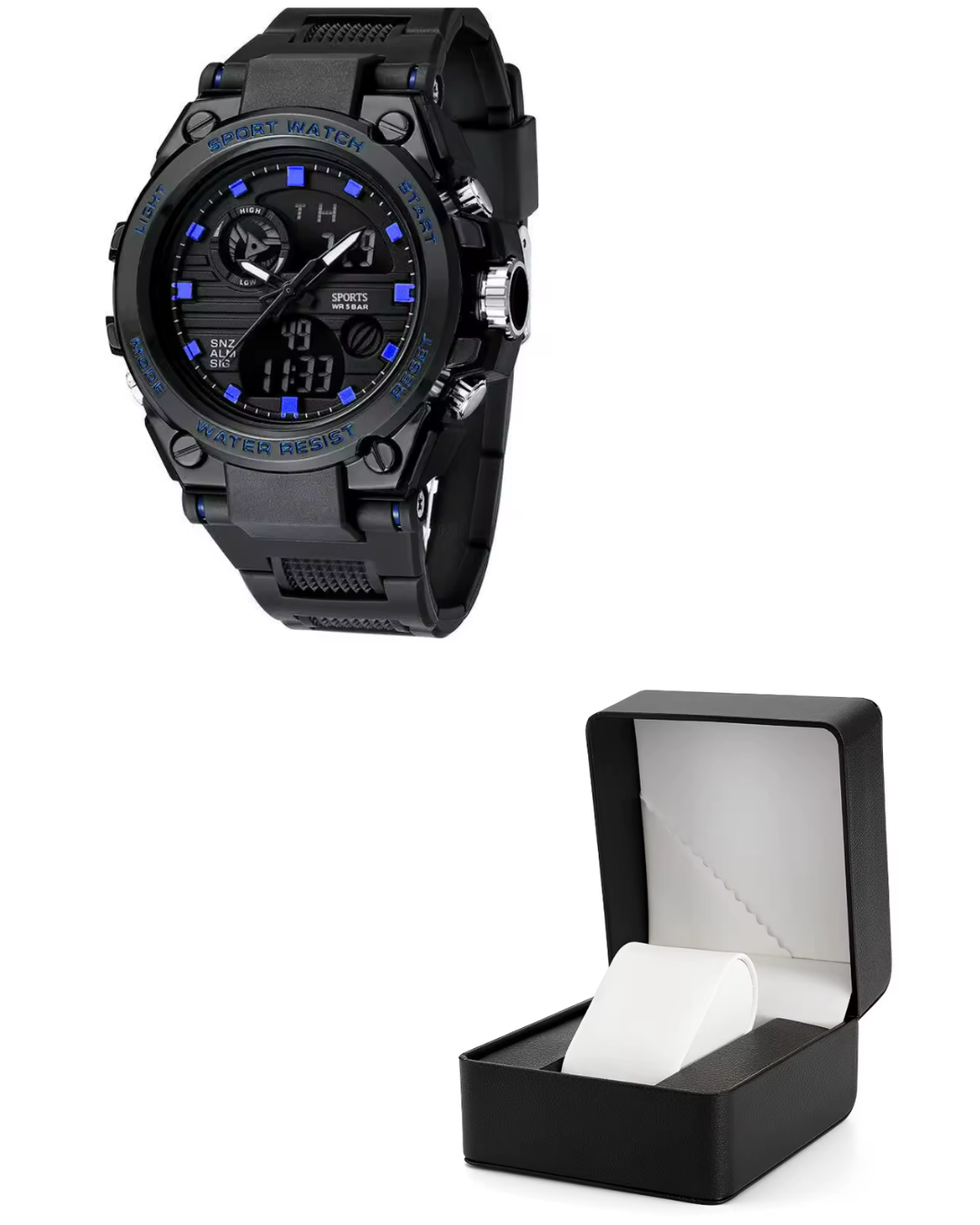 Men's OEM Trend  Dual Display Sports Watch - Black and Blue - Image 1