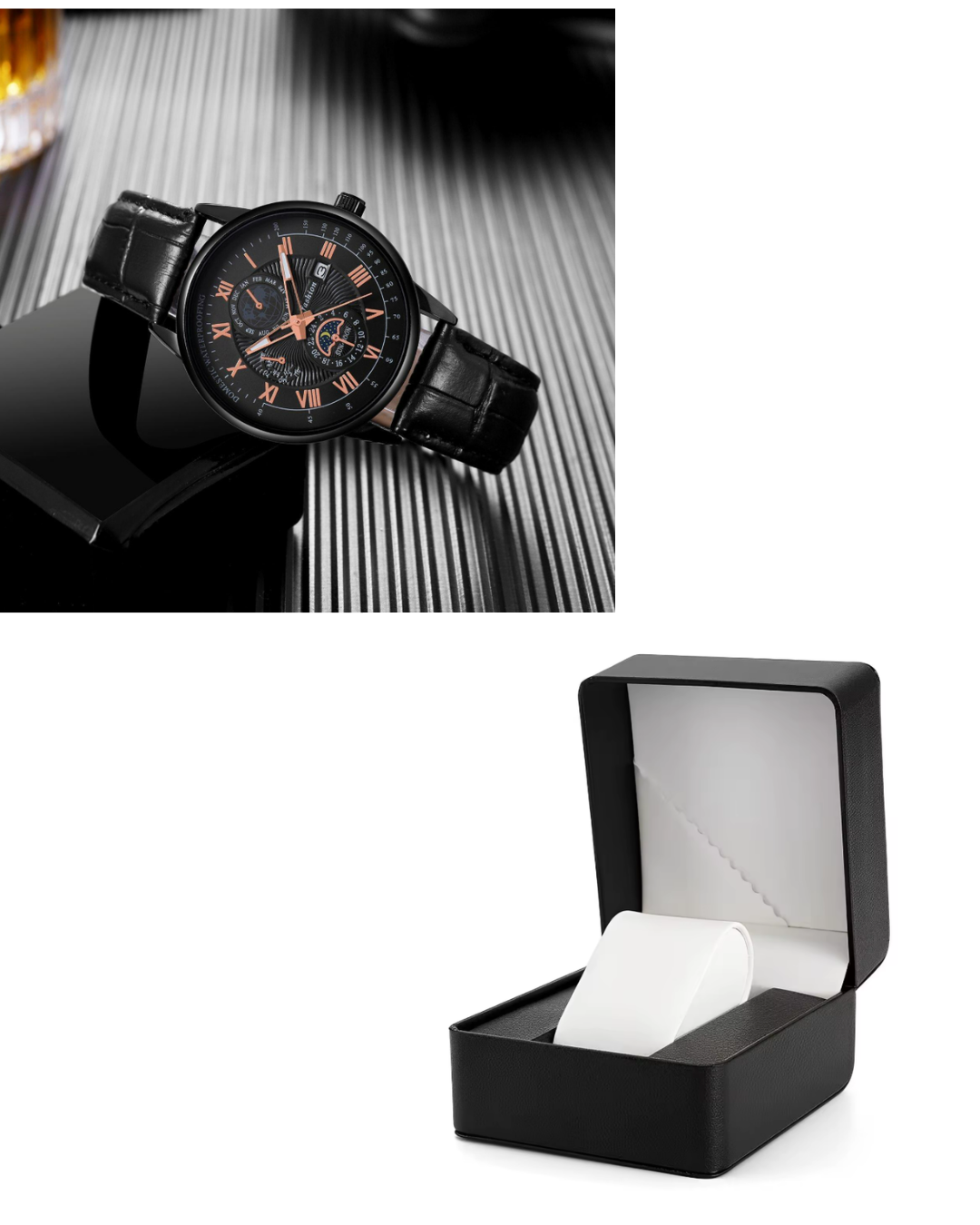 Men's Luxury Business Leather Watch - Black - Image 1