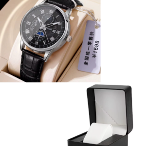 Men's Luxury Leather Strap Watch - Sliver & Black