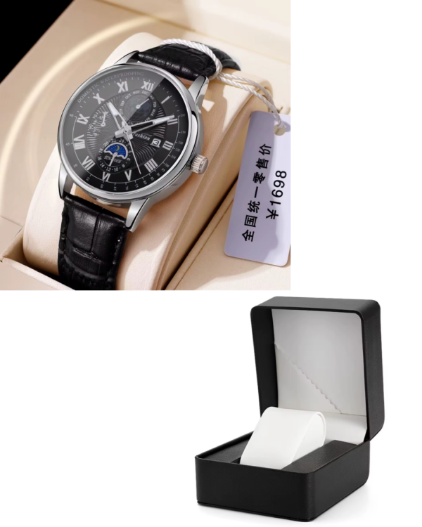 Men's Luxury Leather Strap Watch - Sliver & Black